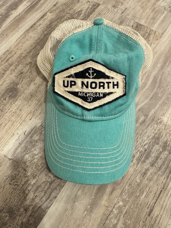 Up North Michigan Hat Adjustable One Size Women’s Teal Blue Vintage