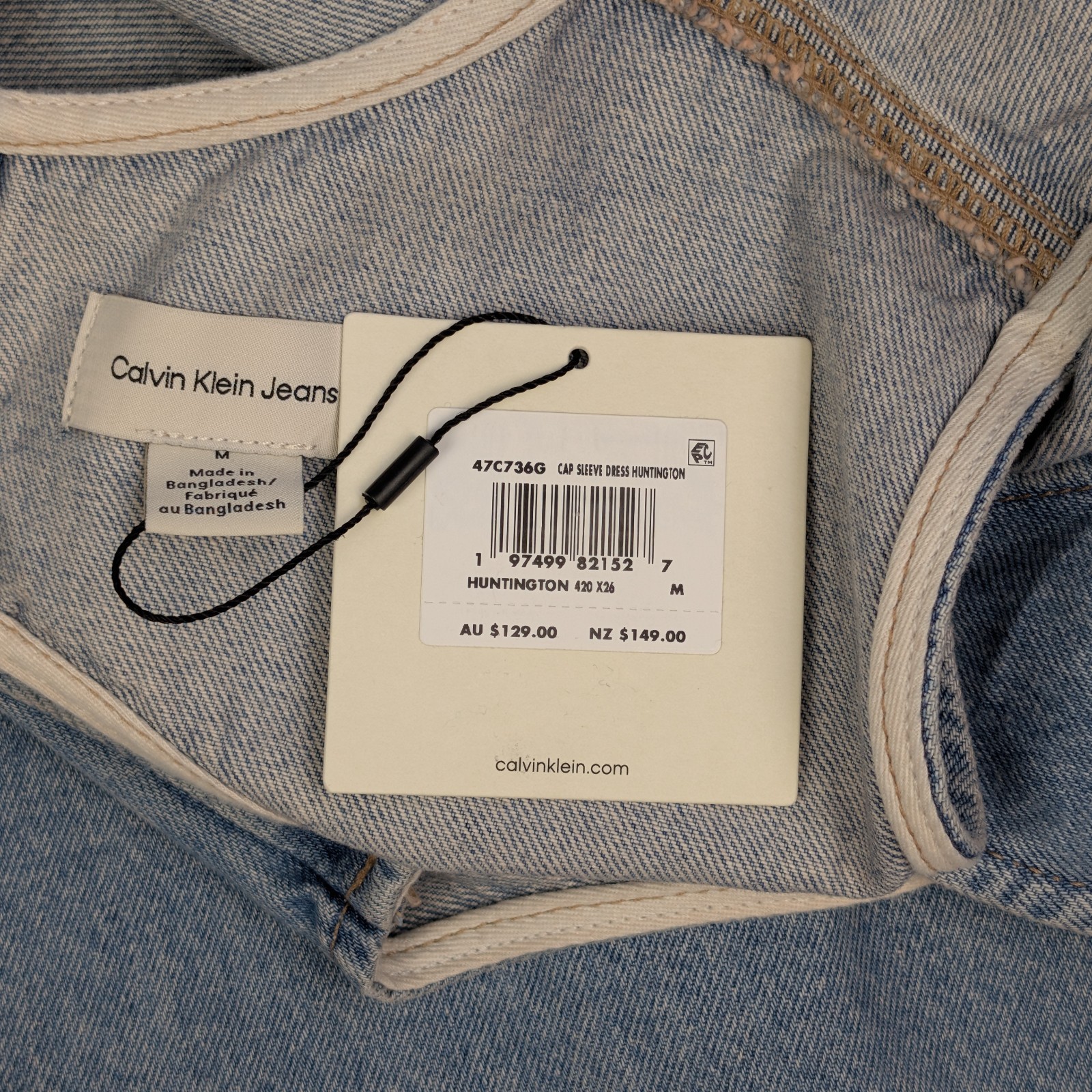 Calvin Klein Jeans Denim Mini Dress Womens Medium Blue Cap Sleeve Open Back NWT thumbnail 7