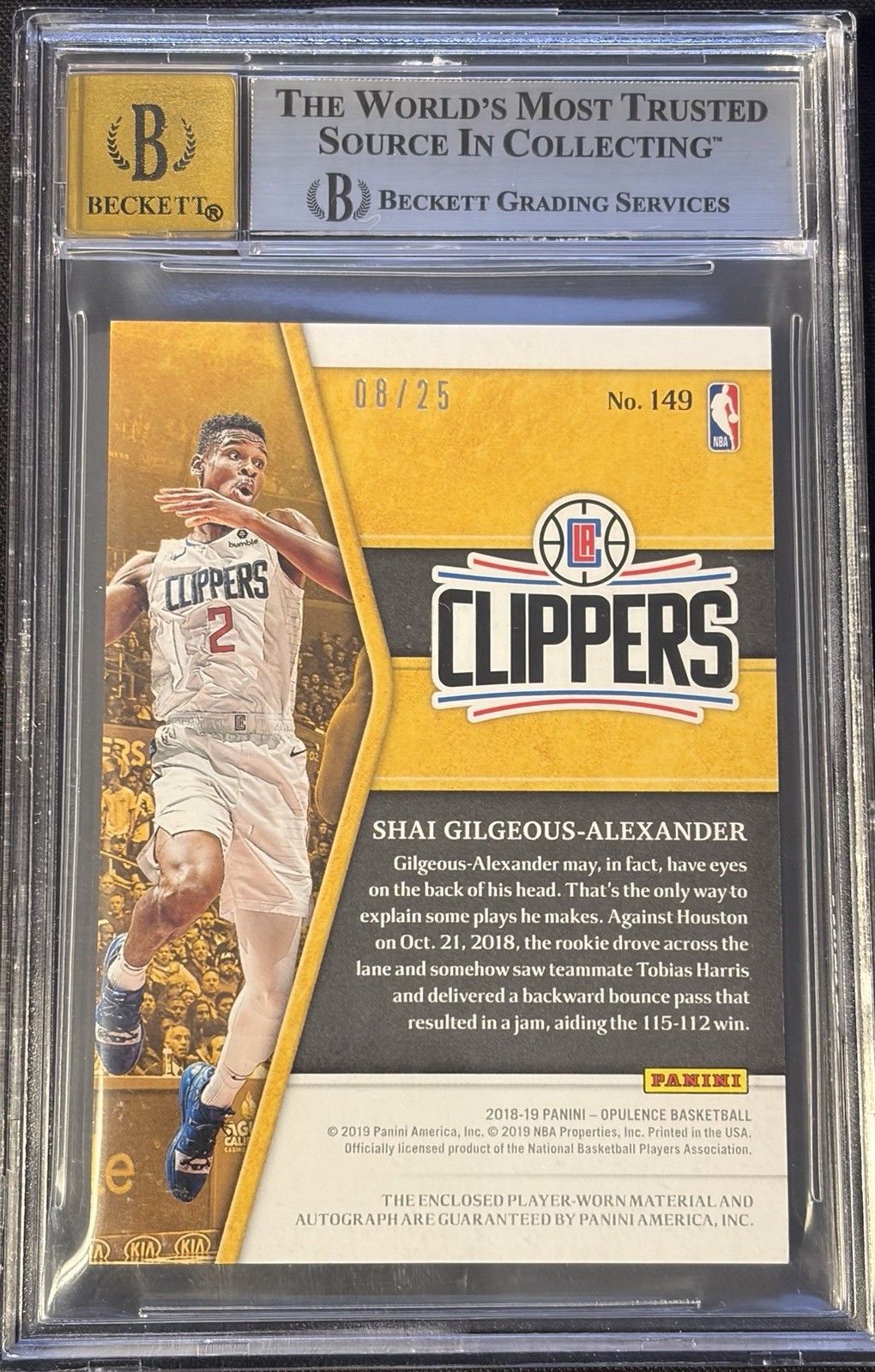 2018 Opulence Shai Gilgeous-Alexander ROOKIE PATCH AUTO GOLD /25 * LOW POP * view 2