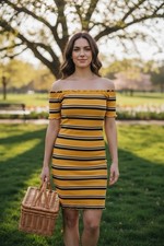 Papaya Navy Blue & White Striped Bodycon Dress Size S Womens