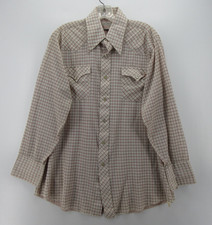 VINTAGE H Bar C Shirt Men XL White Red Western Pearl Snap Ranchwear 60s Check