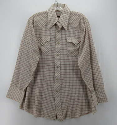 VINTAGE H Bar C Shirt Men XL White Red Western Pearl Snap Ranchwear 60s Check