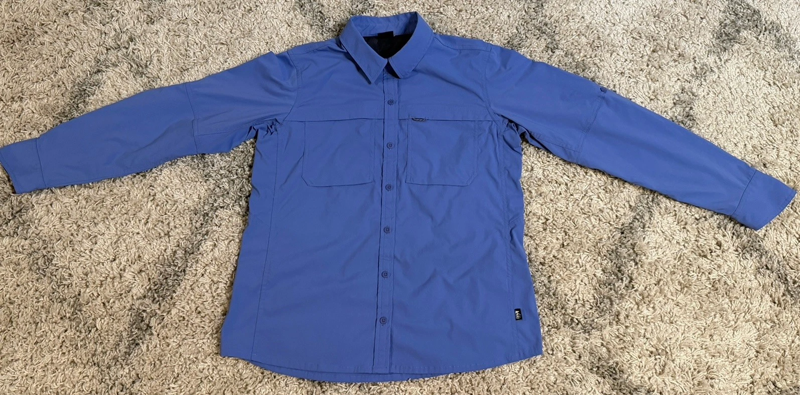 REI Sahara Tech Vented Shirt Women’s M Blue Button Up Pockets Hiking Breathable