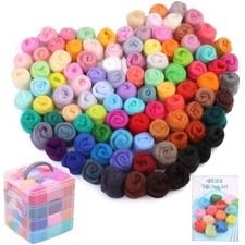 96Pcs Needle Felting Wool 10.4 oz Wool Roving Yarn Needle Felting Kit with 4-...