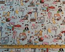 Fabric Traditions Cats Sewing Room Machines Quilting Cotton 106" x 43" 