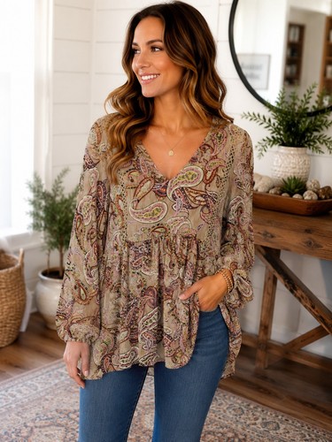 Rusty Dusty Women 3XL Paisley Peasant Tunic Blouse Crochet Trim Boho Light Flowy