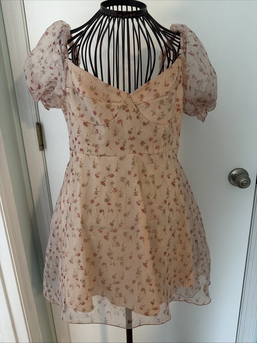 cider M mauve pink floral fit flare lined short summer dress