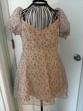 cider M mauve pink floral fit flare lined short summer dress