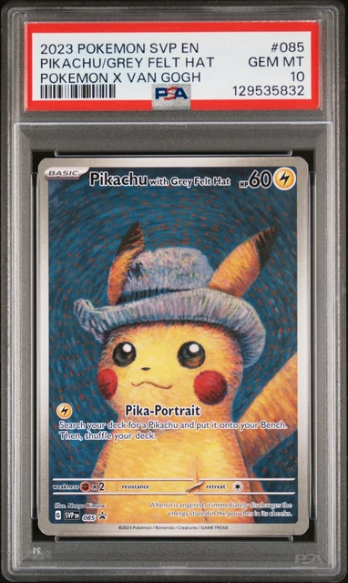 2023 Pokemon SV Black Star Promo Van Gogh Pikachu Grey Felt Hat #085 PSA 10