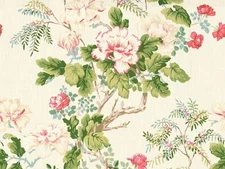 Lee Jofa Chinese Peony Rose traditional floral  linen Drapery Upholstery Fabric