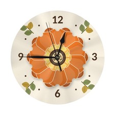 Boho Floral Wall Clock Orange Poppy Wooden PV...