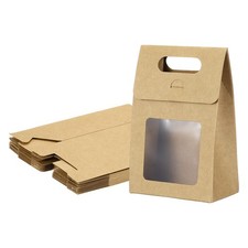 12Pcs Kraft Paper Bags 2.4x4x6 Inch Stand Up Gift Bag with Window Brown
