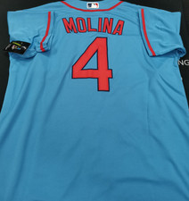 Yadier Molina #4 Cardinals Light Blue Cool Base Sewn Stitched Jersey.