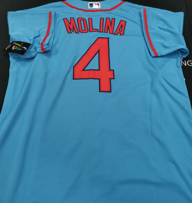 #ad Yadier Molina #4 Cardinals Light Blue Cool Base Sewn Stitched Jersey. $46.99