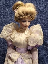 Vintage 1989 Franklin Heirloom Porcelain Doll Victorian Lady Lavender Dress