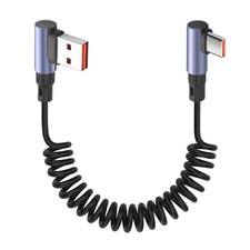 90 Degree Coiled USB A to USB Cable 3.2FT 6A/65W Fast Charging  Data Transfe...
