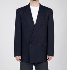 Yves Saint Laurent Diffusion Hommes Double-Breasted Vintage Wool Striped Navy