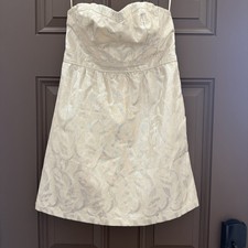 EUC American Eagle Gold Cream Brocade Strapless Dress Cocktail Graduation 12