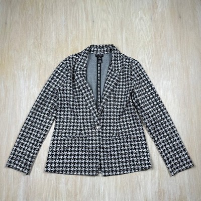 SOHO Apparel Houndstooth Blazer Jacket One Button Business Career Black White M