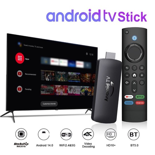 4K Android TV Stick, Android 10, Dual WiFi 2.4G/5G, Media Player - Bild 1 von 5