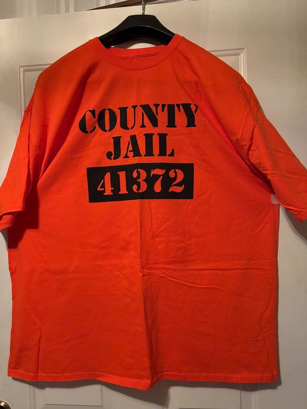 Unisex T Shirt Hanes "County Jail" Orange 4XL Crew neck SS Cotton