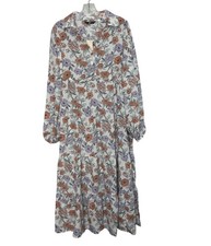 Dokotoo Floral Long Sleeve Maxi Dress Boho Large White Orange New