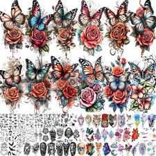 71 Sheets Rose Flowers Butterfly Temporary Tattoos for Women Adults, Water Color