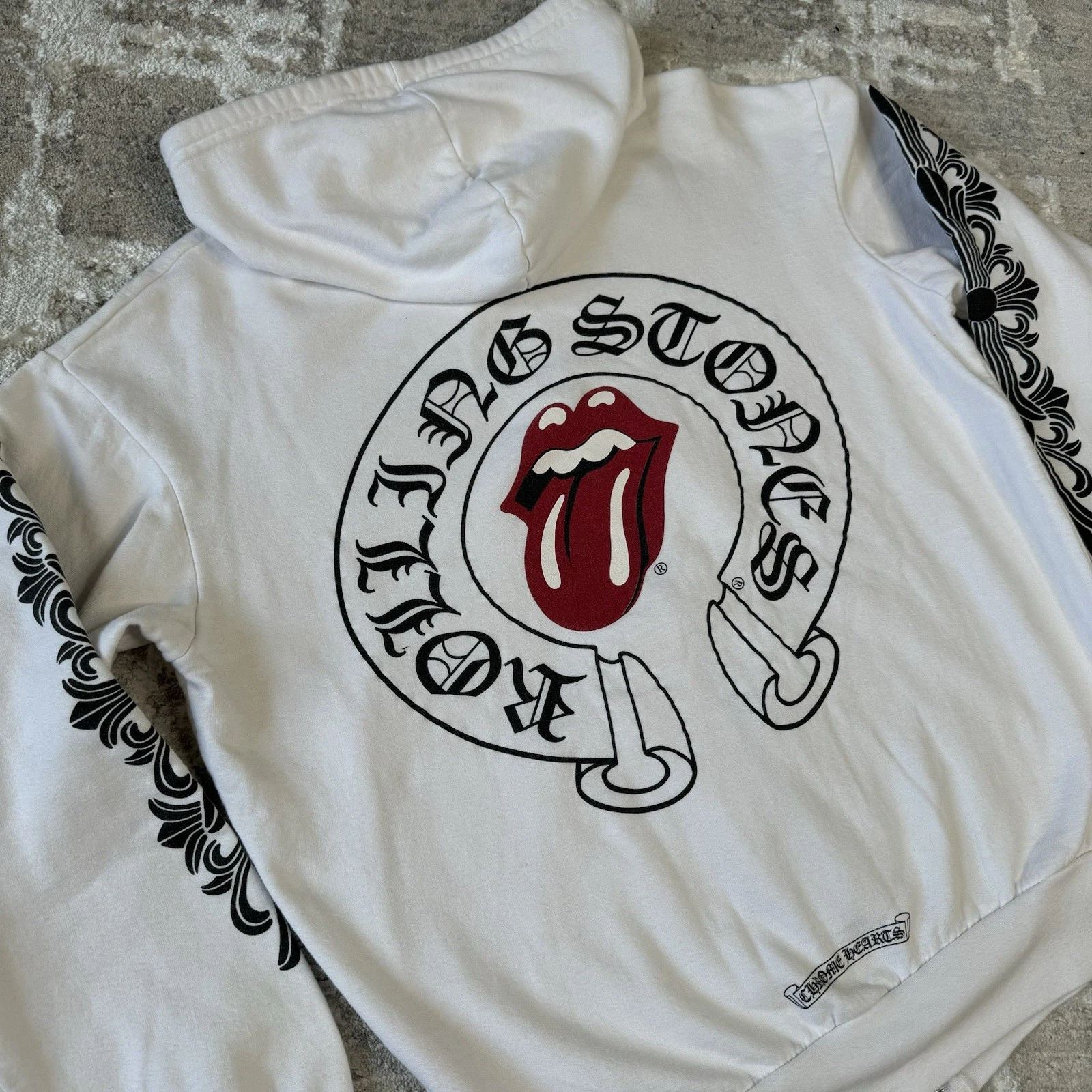 Felpa con cappuccio e zip a ferro di cavallo floreale Chrome Hearts Rolling Stones