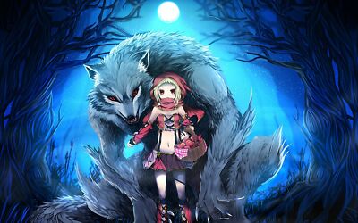 Anime girls werewolves little red riding hood fantasy Playmat Gaming ...