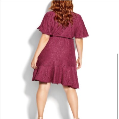 City Chic Sweet Love Lace Dress - magenta Sz L - no belt ribbon
