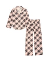 NWT VICTORIA'S SECRET Flannel Button Up Animal Leopard Plaid 2PC Pajama Set XL