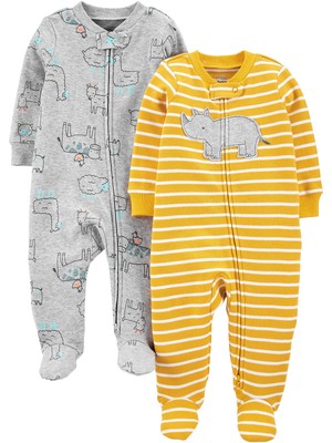Baby Boys' 2-Pack 2-Way Zip Cotton Footed Sleep and Play Grey Cow/Yellow Hipp...