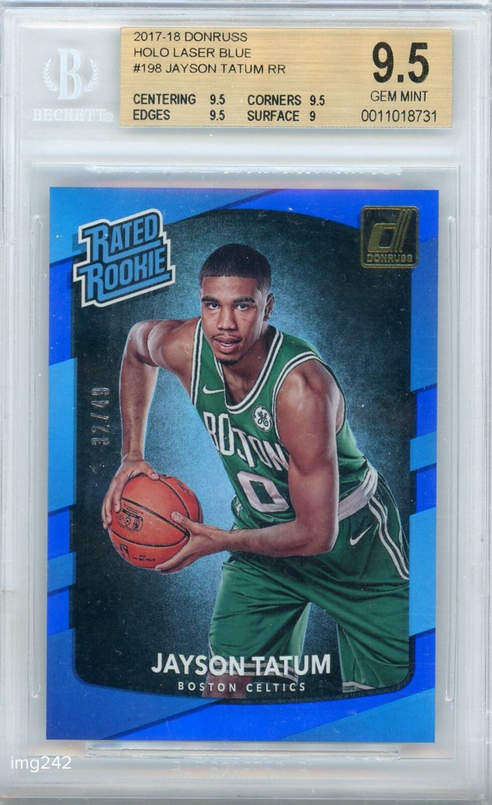 2017-18 Donruss Rated Rookie Holo Laser Blue  /49 Jayson Tatum RC Rookie SSP