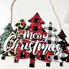 Bring the Festive Spirit Home with Our Multi-Pattern Plaid Christmas Tree Sign!