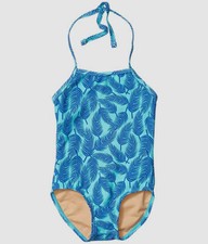 69 Toobydoo Kid Girl's Blue Palms Stretch One-Piece Swimsuit Swimwear Size 5-6Y