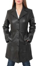 Womens Black Blazer Trench Double Breasted Parka Penny Lane Long Leather Coat