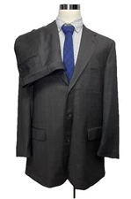 Stafford Mens Brown Plaid Wool & Silk 2pc Suit 44L Jacket 40W 28L Pants