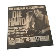 Vtg 90's Die Hard Movie on TV Print Ad 1993 Bruce Willis Fox Night At The Movies