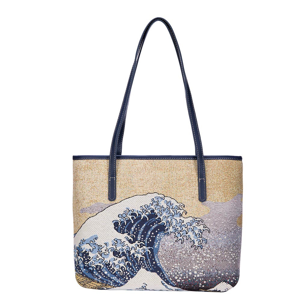 Signare Tapestry Bag – Hokusai Great Wave Off Kanagawa Print, Convertible Crossbody/Handbag