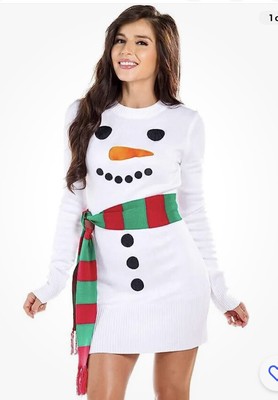 NEW Tipsy Elves Women's Snowman White Sweater Dress With Scarf XXL NWT