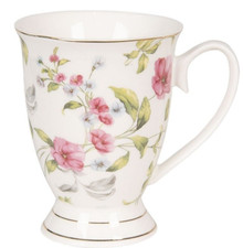 Clayre & Eef Porzellan Tasse Becher Kaffeebecher Shabby  Blumen Goldrand 6CE0834