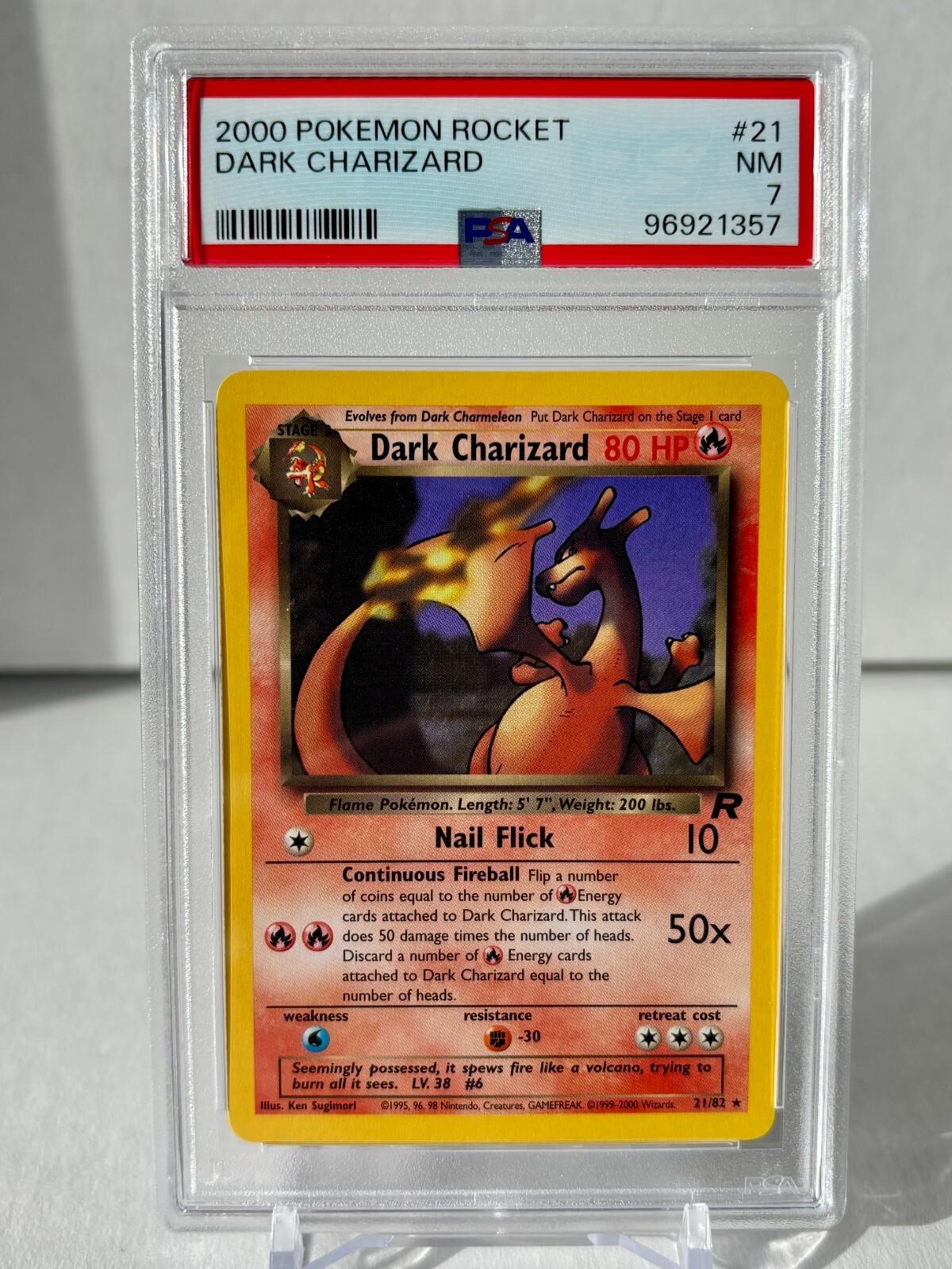 2000 Pokemon Rocket #21/82 DARK CHARIZARD PSA 7 NM