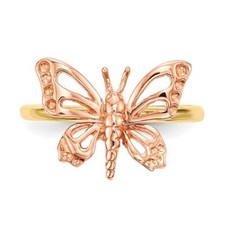 14k Fine Solid Gold Yellow Pink Two Tone Dainty Butterfly Animal Statement Ring