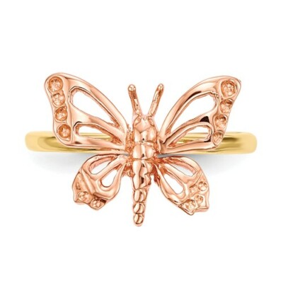 14K fein massiv Gold gelb rosa zweifarbig zierlich Schmetterling Tier Statement Ring