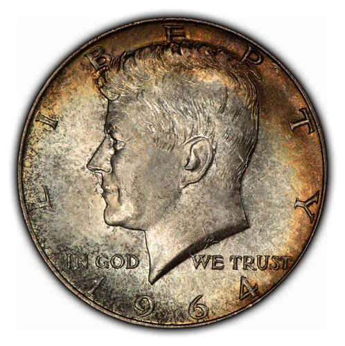 1964 50c Kennedy Half Dollar - Deep Rainbow Crescent Toning - BU - SKU-Z3965