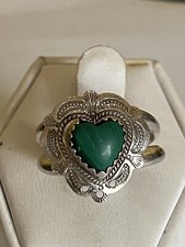 Vintage Or Older Sterling Silver Malachite Set Heart Ring Size O1/2