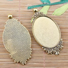 2pcs dark gold color flowers oval cabochon settings EF2462