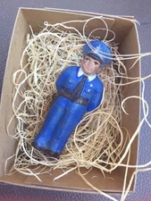 New 3D Dresden Paper Mini Male Cop Policeman Ornament Blue Uniform Gun Club 3"