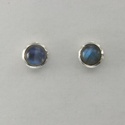 Natural  LABRADORITE Round Post / Stud Earrings - 925 STERLING SILVER #1