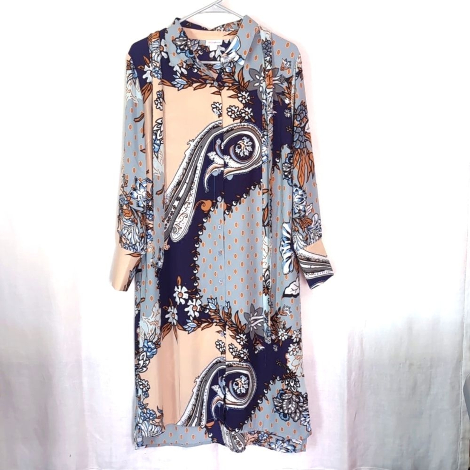 Lularoe Ellie Blue Paisley Button Front Midi Dress Size M Long Sleeve  